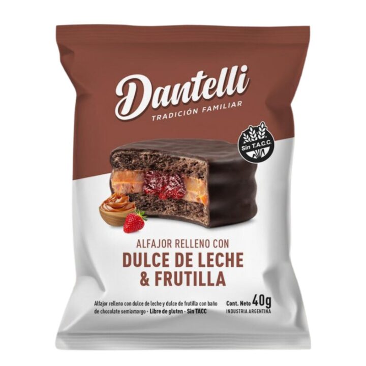 ALFAJOR RELLENO DDL Y FRUTILLA CAJA X 12